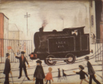 lowry signed prints, level crossing with train signed lowry signed prints, level crossing with train