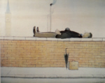 lowry signed prints, man lying on a wall lowry signed prints, man lying on a wall