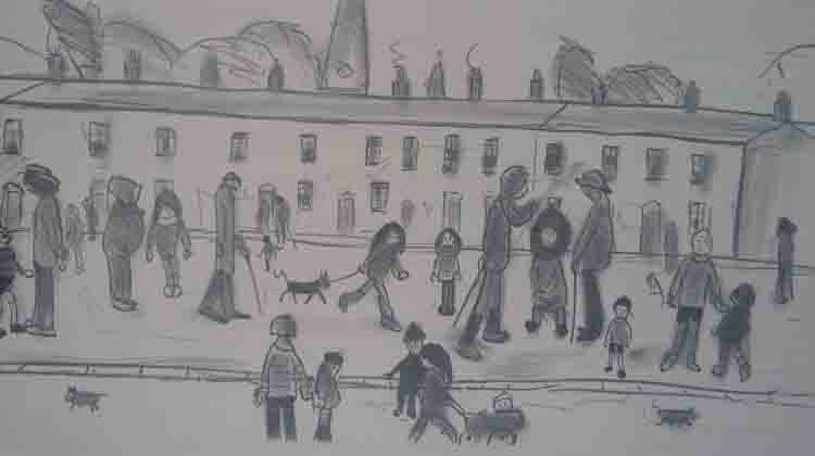 street full of people print lowry street full of people lowry
