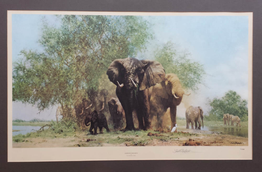 david shepherd elephants and egrets print