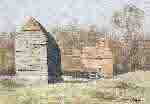 david shepherd original painting, landscape with farm buildings