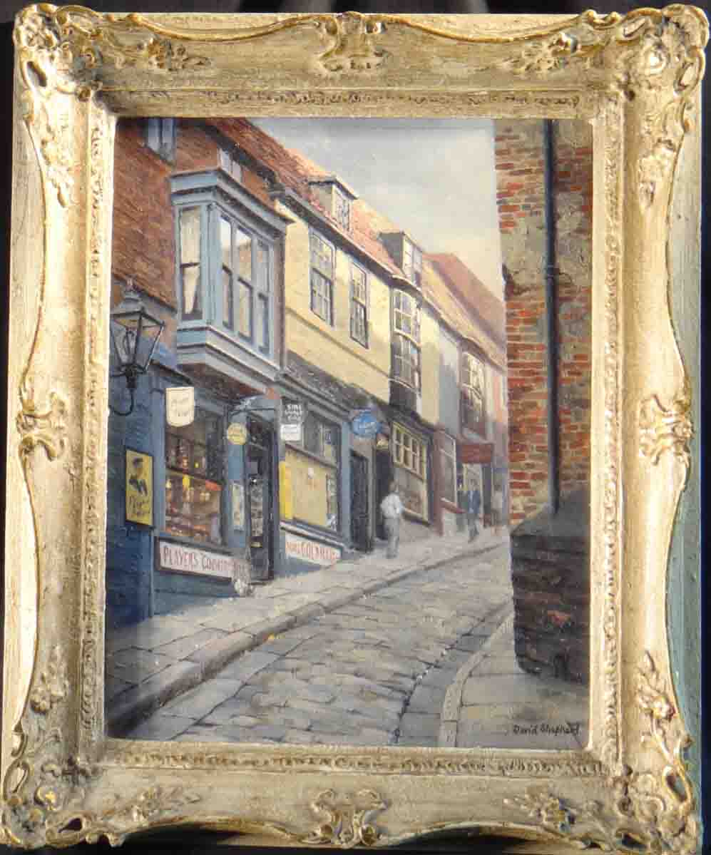 david shepherd, original oil painting, old street