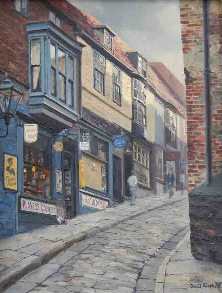 david shepherd, original oil painting, old street