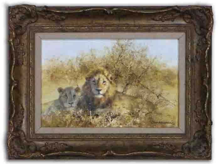 david shepherd, two lions, original