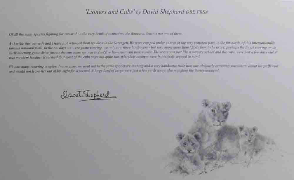 david shepherd wildlife of the world Lioness and Cubs, text