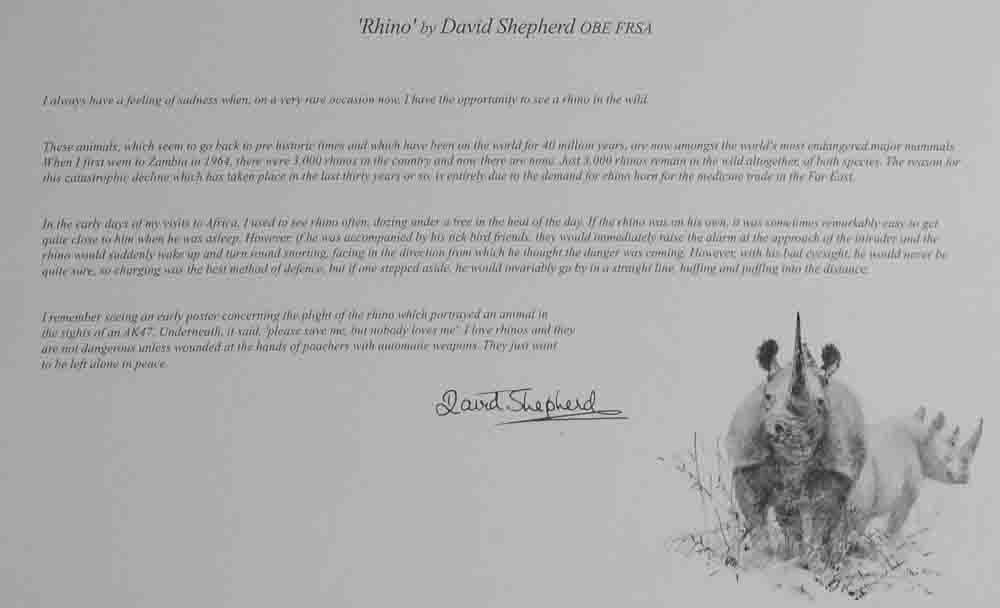 david shepherd wildlife of the world Rhino, text