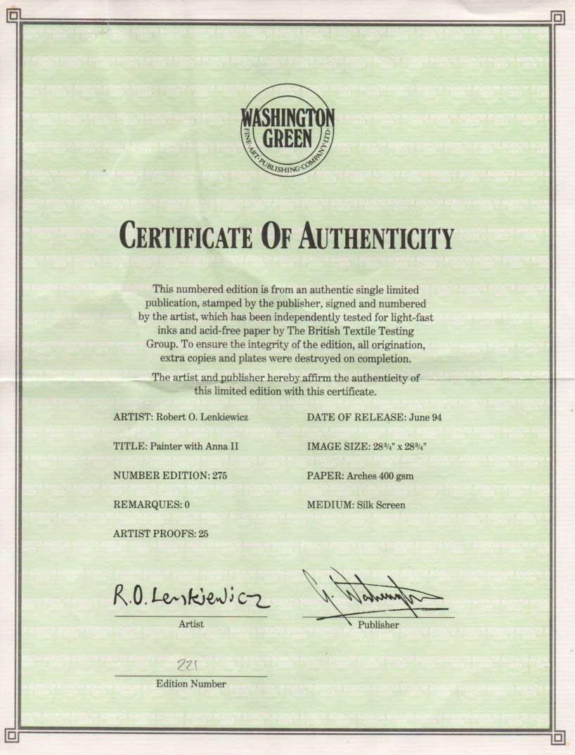 robert lenkiewicz, the painter with Anna II, COA