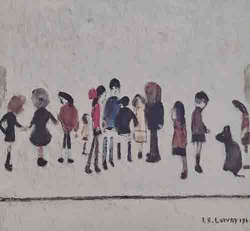 lowry, signed, prints, group of children