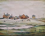 lowry prints, landscape with farm buildings