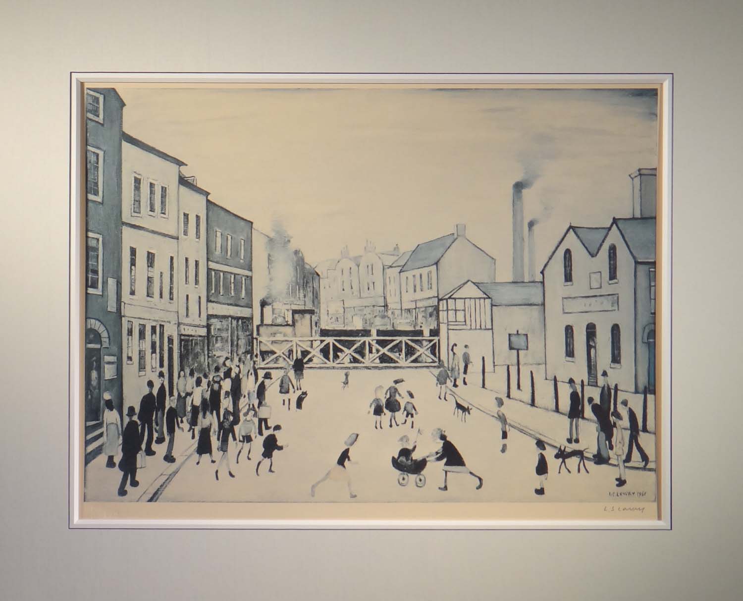 lowry, level crossing burton on trent mounted, signed print lslowry