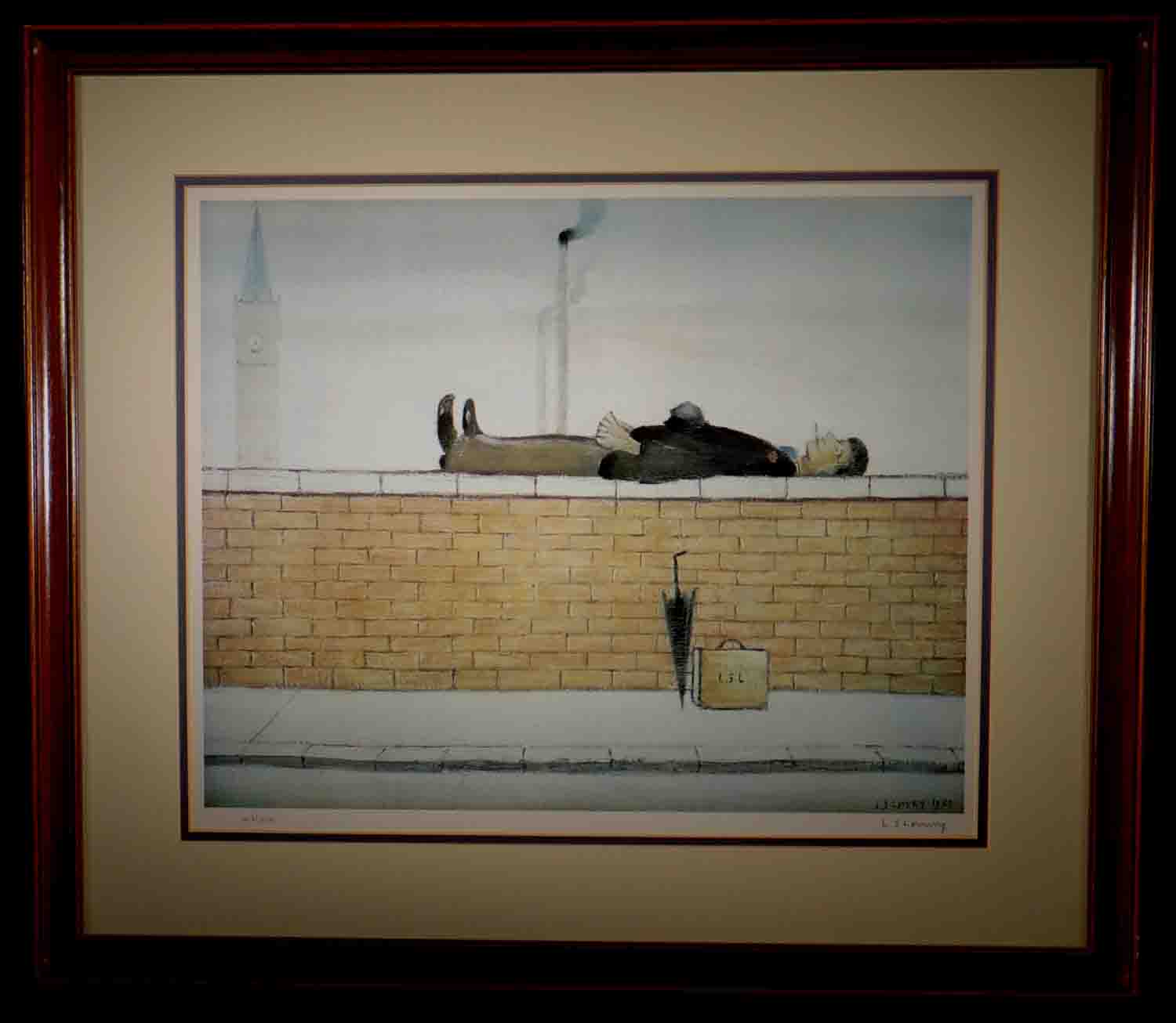 lowry, Man on a wall, signed print lslowry