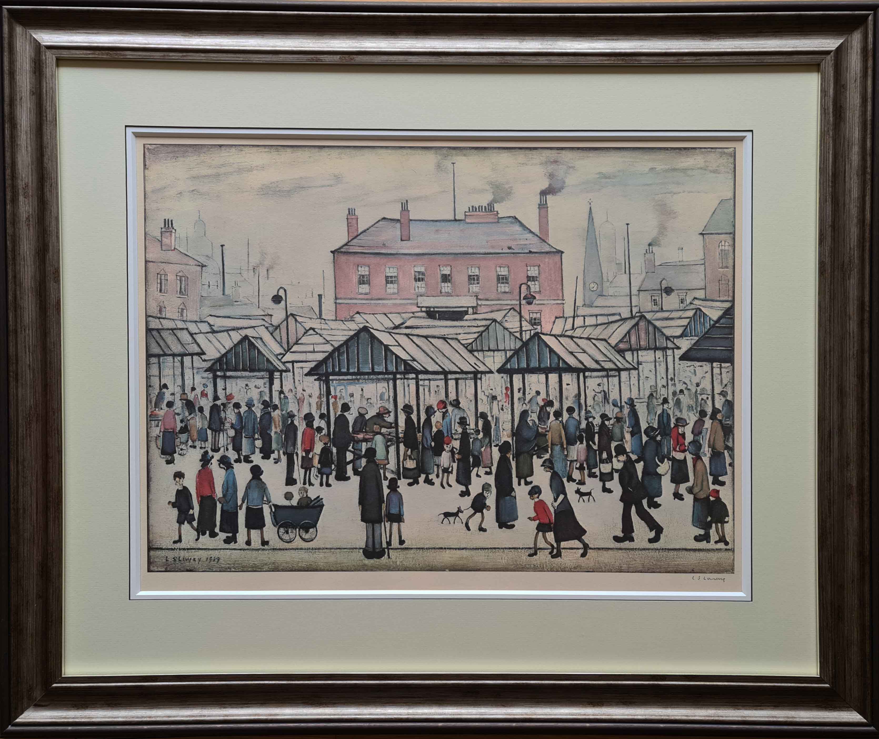 lowry, market scene in a northern town, signed print lslowry
