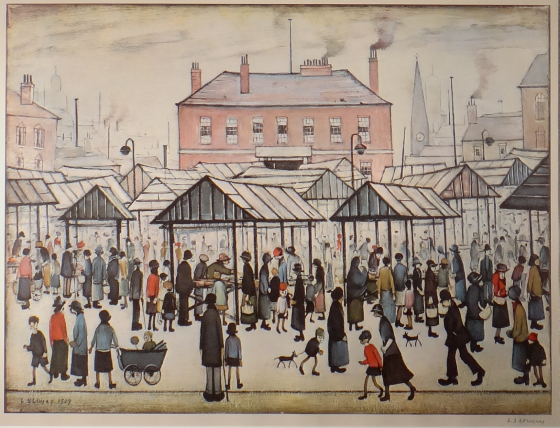 lowry, signed, prints, market scene in a northern town lowry, prints, market scene in a northern town