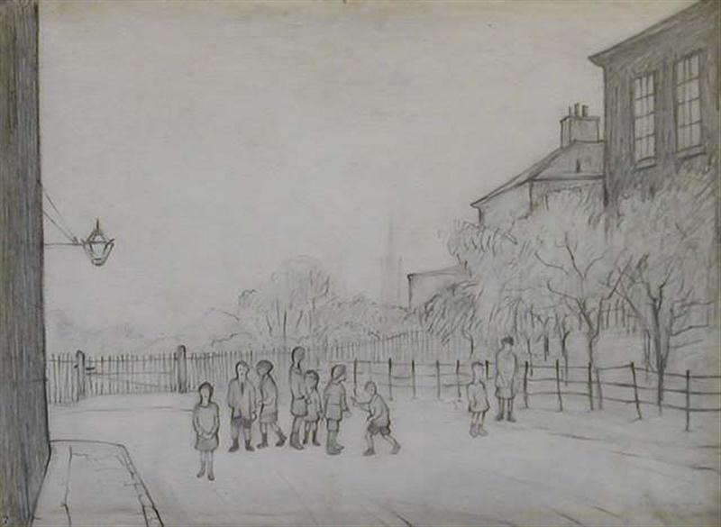 lowry behind house leaf square original drawing