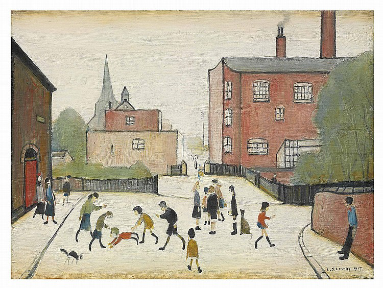 lowry children playing failsworth original drawing