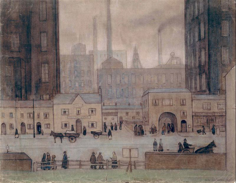 lowry coming from the mill original watercolour