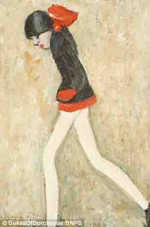 lowry girl in a red dress original painting