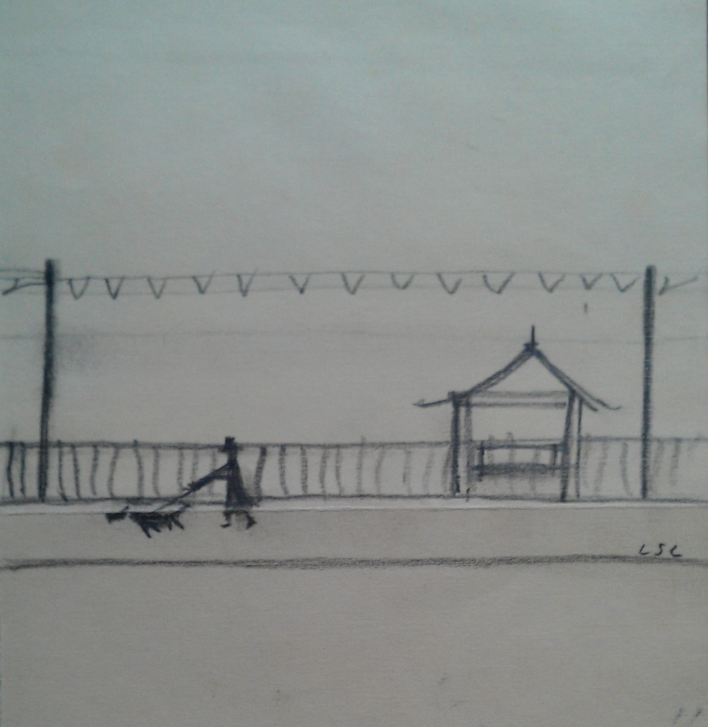 lowry man walking his dog original drawing, letter, book