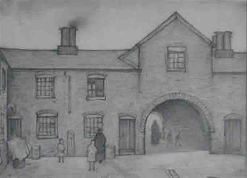 lowry old houses flint, sketch