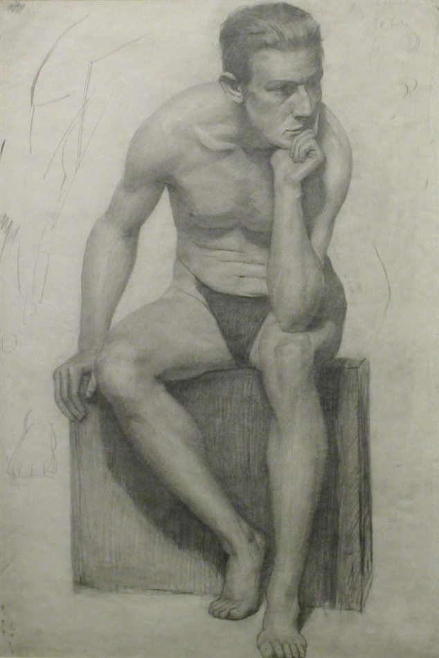 lowry, seated male nude