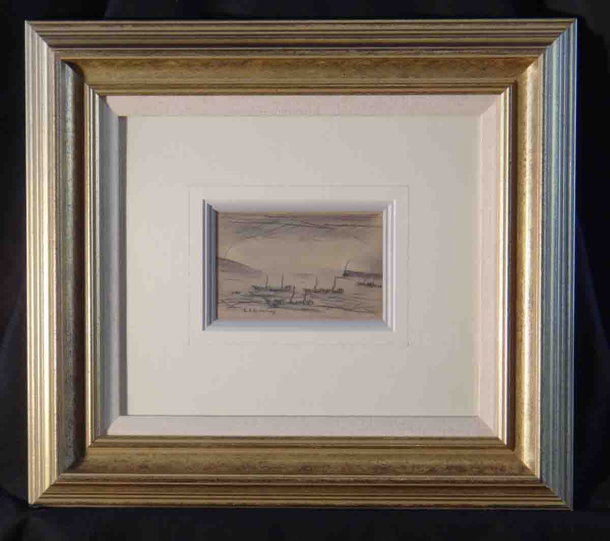 lowry original pencil drawing, trawlers