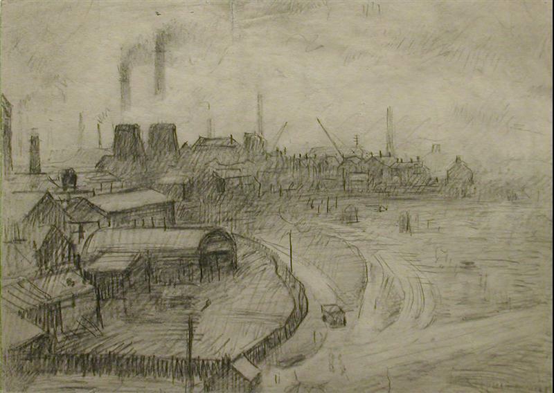 lowry, view from window Broughton, original drawing