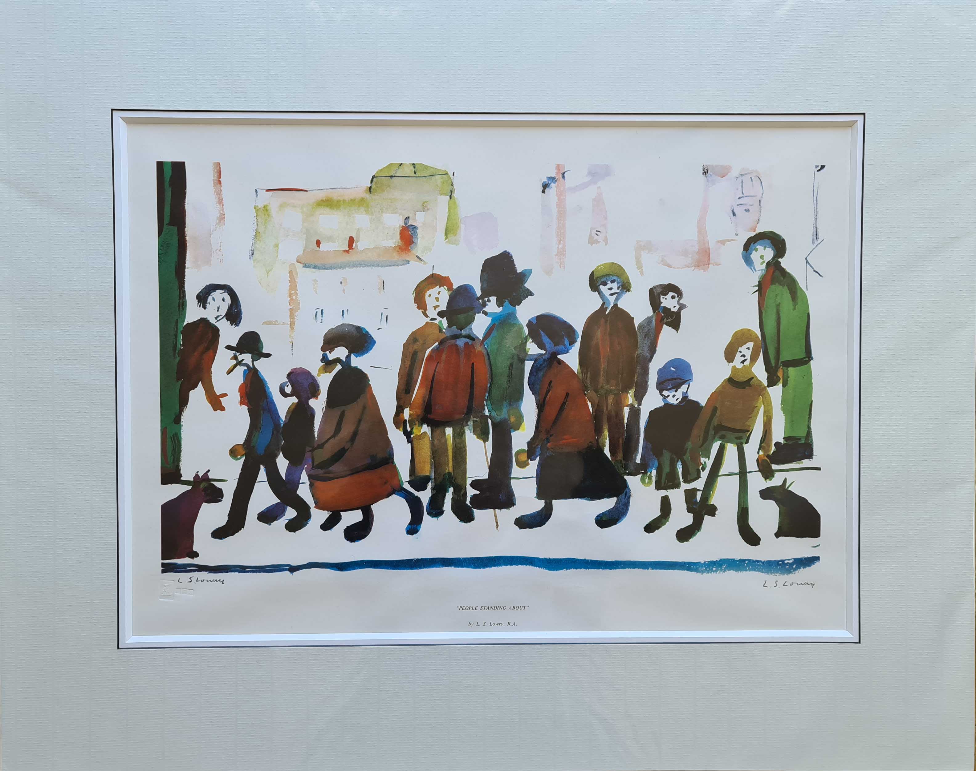 lowry, people standing about, signed print lslowry