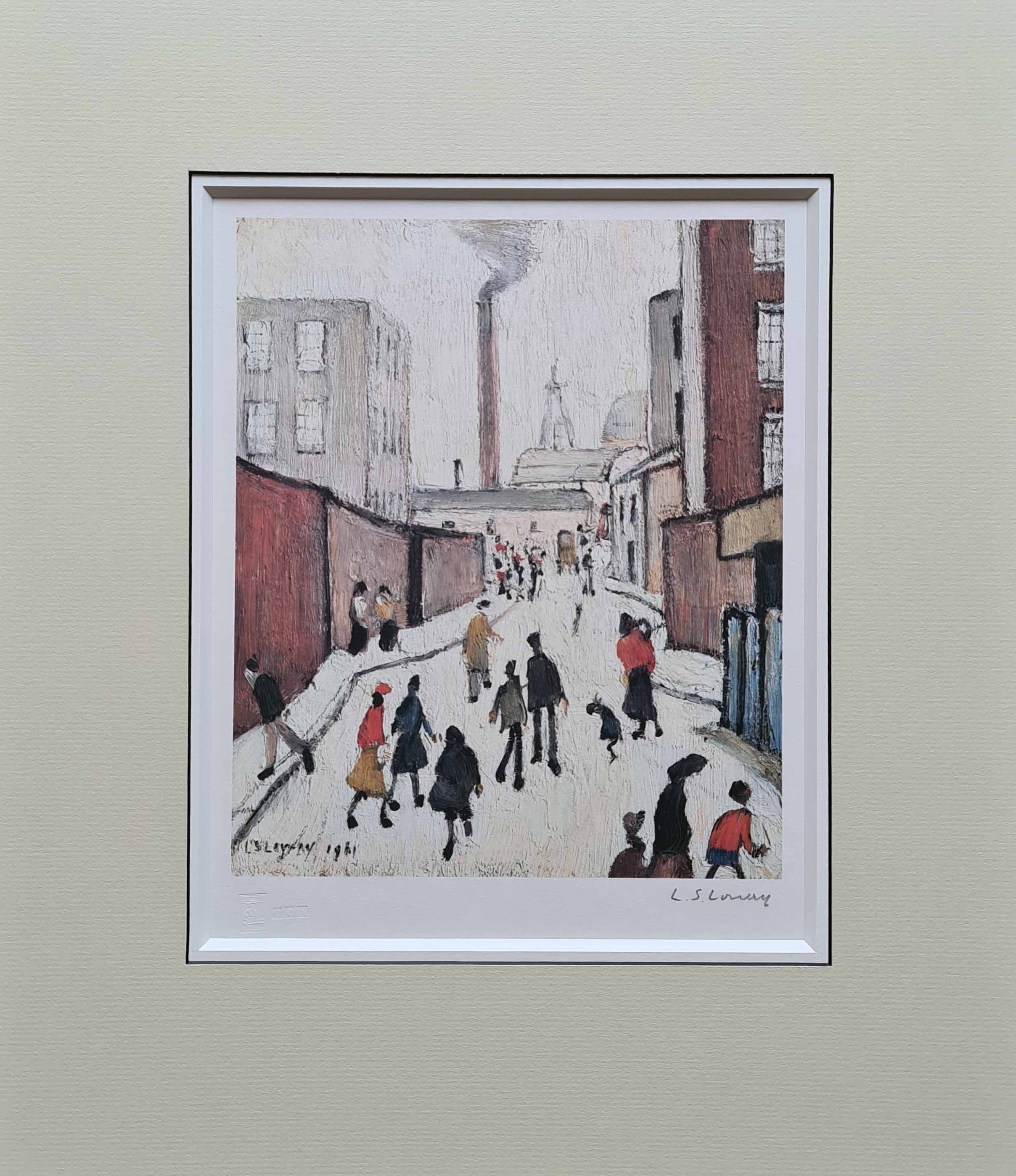 lowry street scene signed print mounted