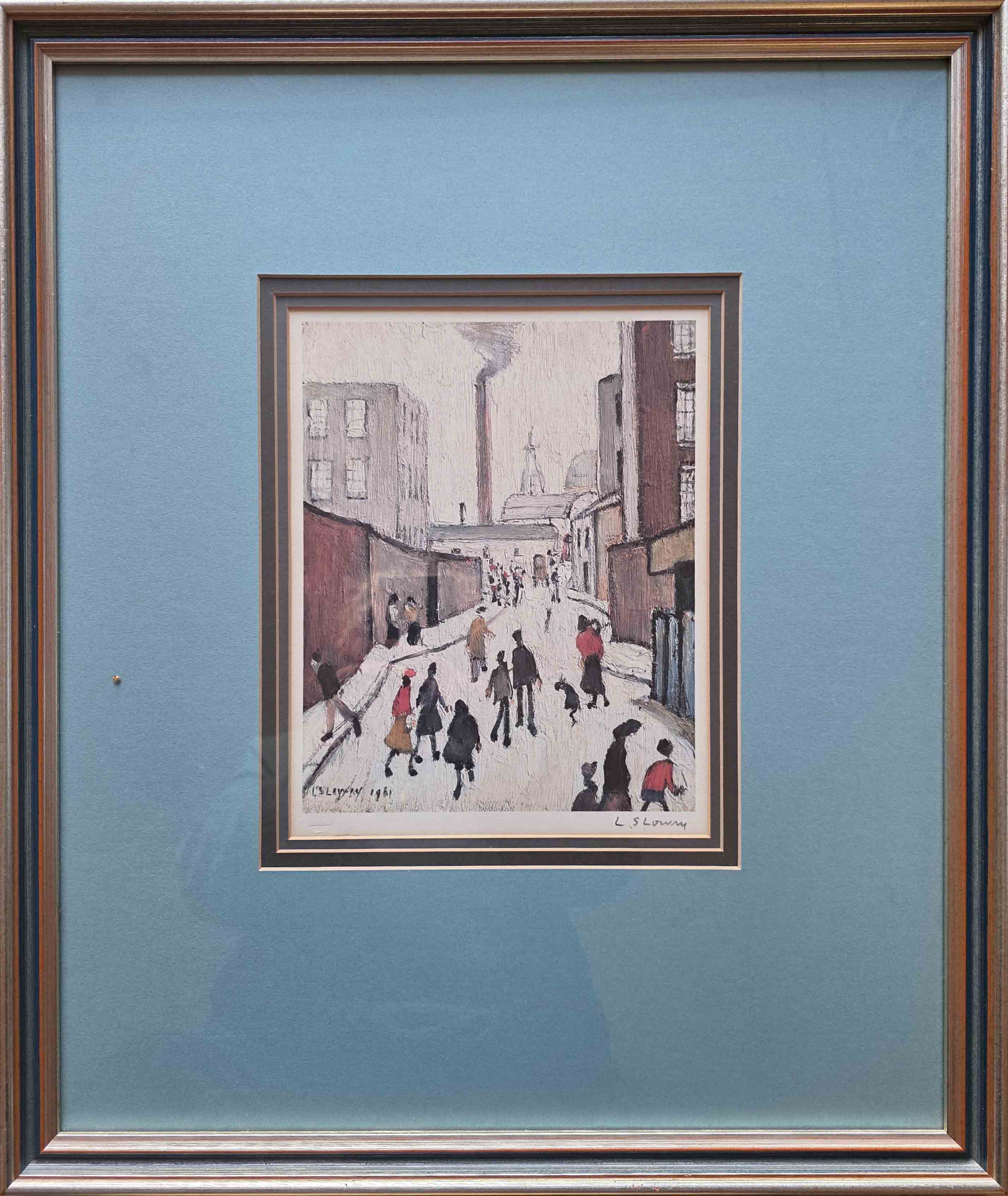 lowry street scene signed print mounted
