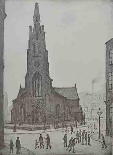 lowry, signed, prints, st. simon's church