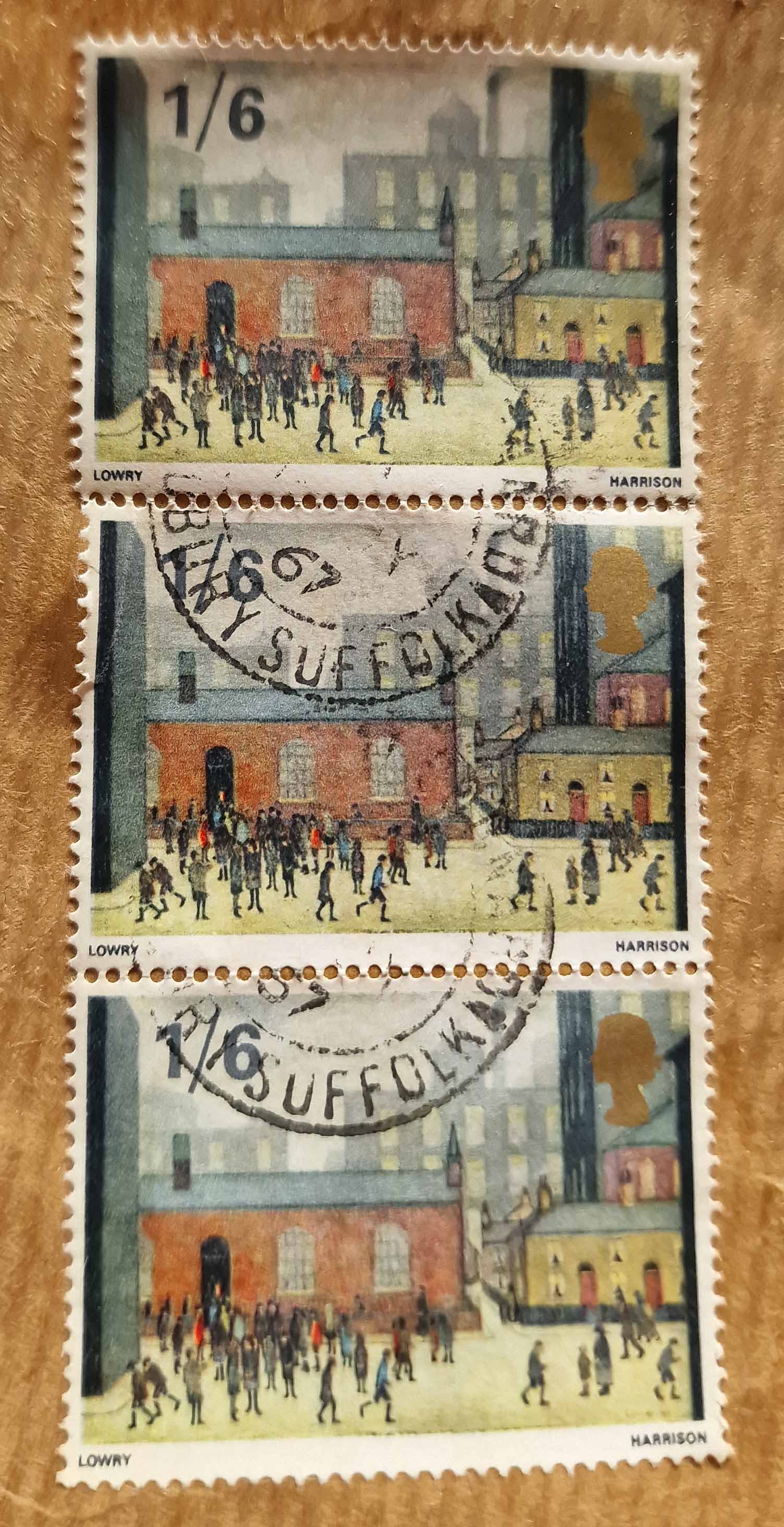 lowry, signed print, three stamps, lslowry