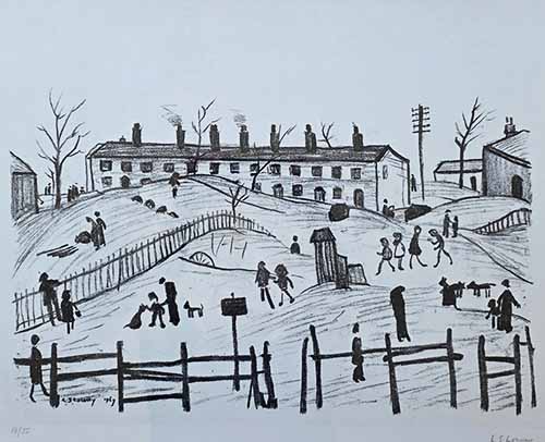 lowry, signed, print, winter in Broughton