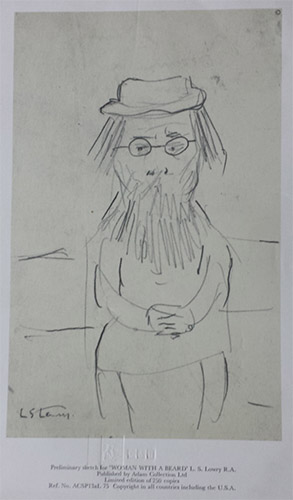 lowry, signed, prints, woman with beard sketch
