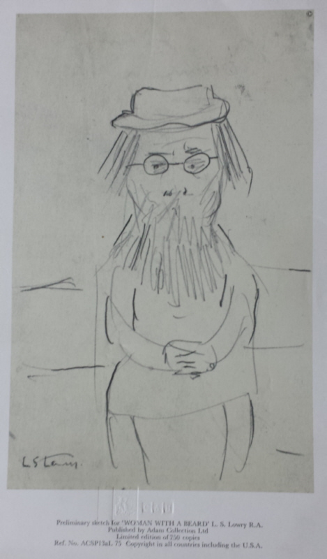 lowry woman with beard sketch signed print lslowry