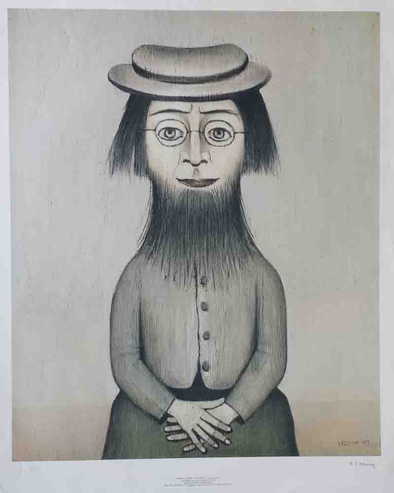 Lowry woman with beard signed print